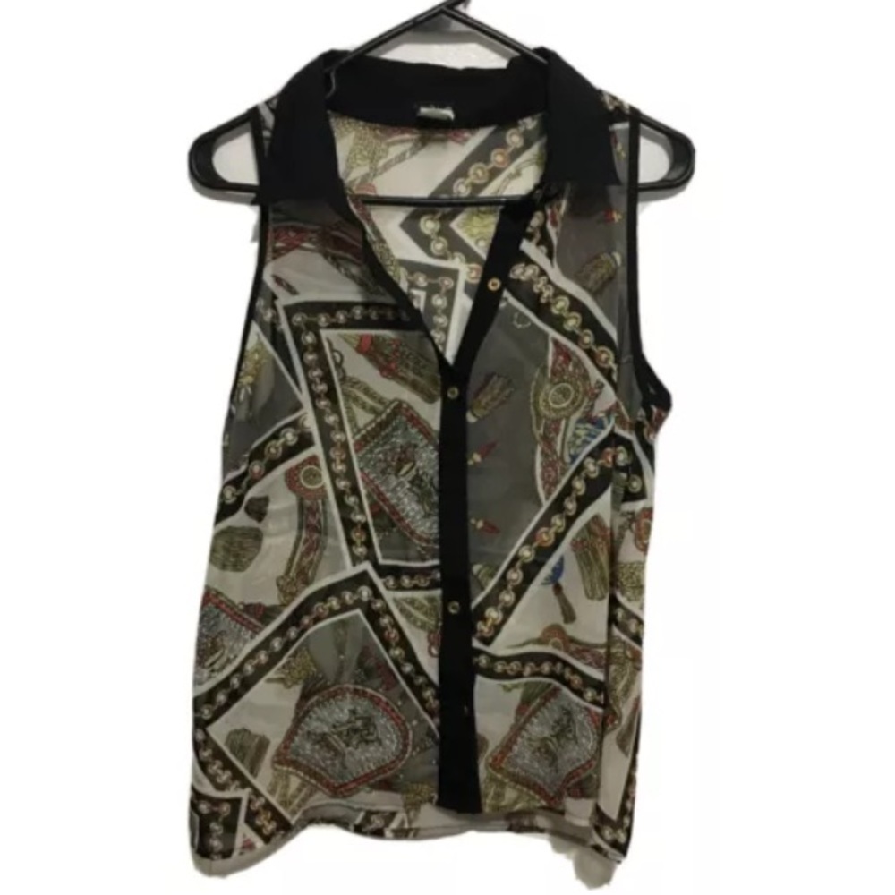 Toska Size Large Collared Sleeveless Button Shirt